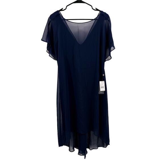 Adrianna Papell Dress SZ Small NWT Navy Chiffon Overlay Draped Evening Cocktail - Picture 4 of 16